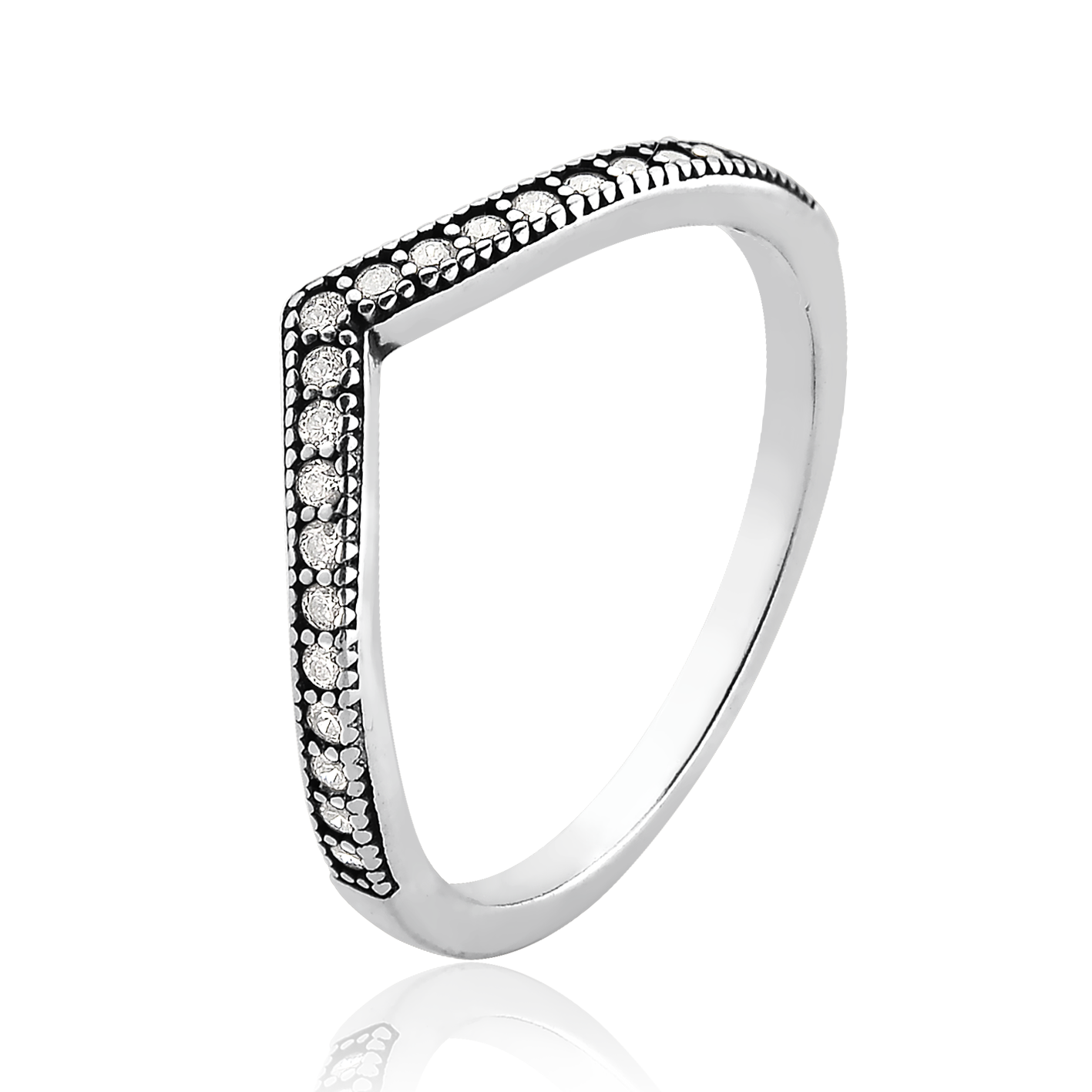 V Aged Silver Ring