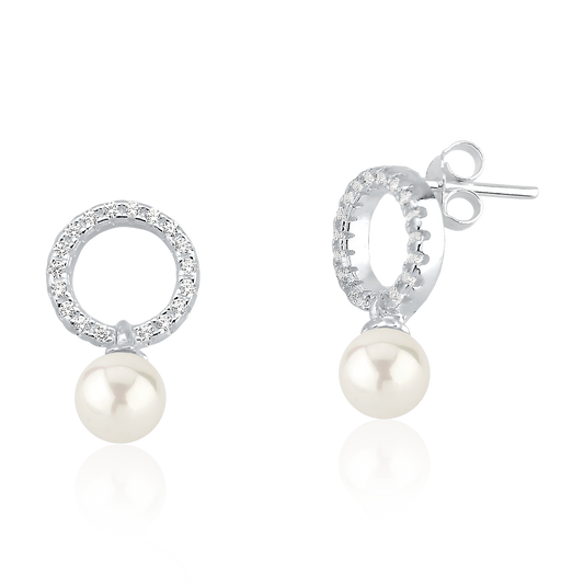 Circle & Pearl Stud Earrings