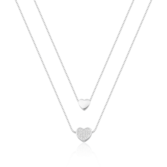 Double Heart Pave Set Necklace