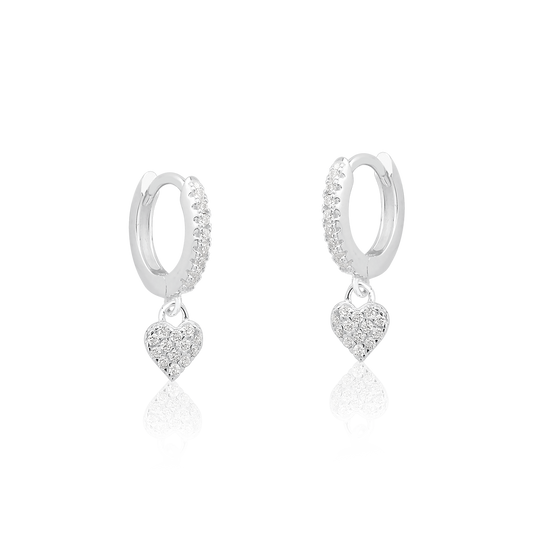 Mini Hoop Earrings with Heart Pendant