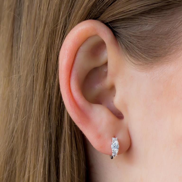 Three Stones Mini Hoop Earrings