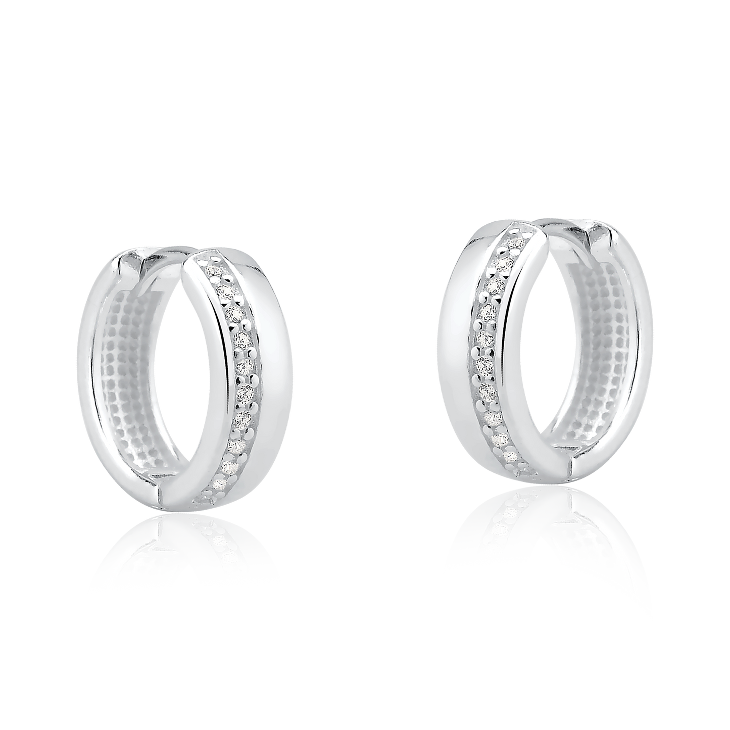 Plain & Cubic Zirconia Row Hoop Earrings